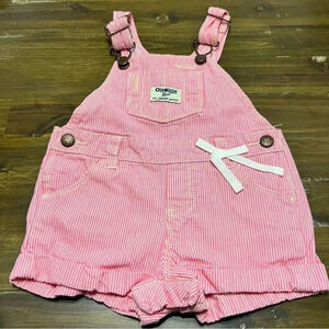 Oshkosh Pink Striped Overalls Girls Bow Shorts 9M